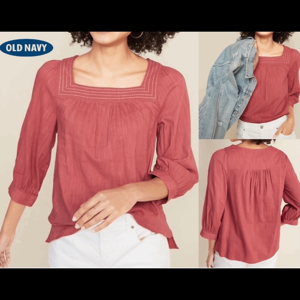 💚3/20$5/25💚OLD NAVY RELAXED SQUARE NECK TOP IN RUST NWT
